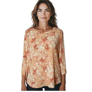 Rose & Olive Peach Floral High Low Tunic Size XL